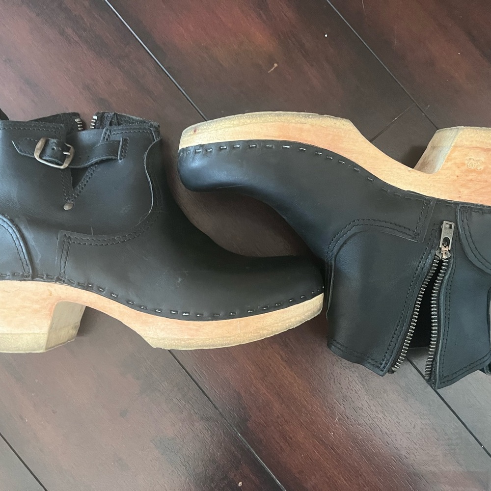 No.6 5" Leather Clog Buckle Boot on Mid Heel in Black